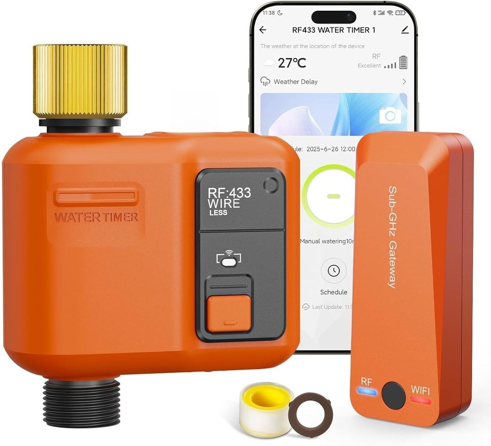 WiFi Garden Water Timer 984ft Range App Voice Control Rain Delay