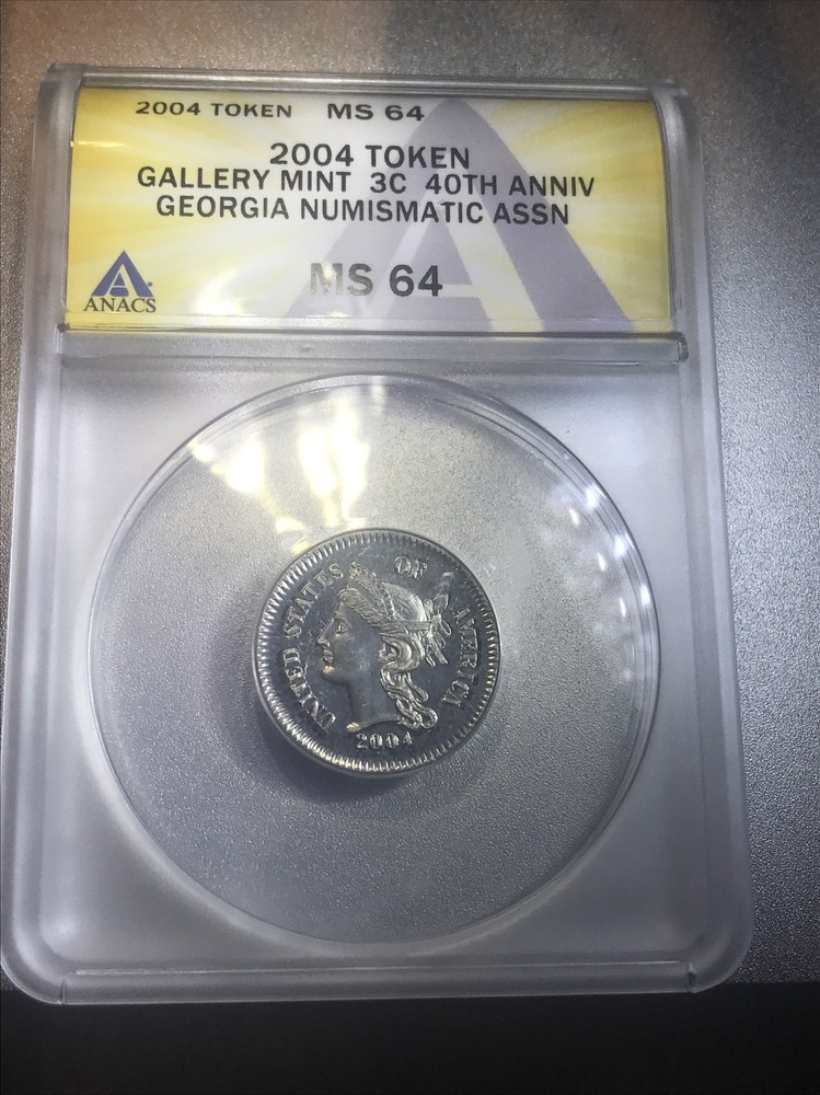 🔥‼️MS64‼️🔥2004 GNA 🔥40th Anniversary 3 Cent Token🔥 ”Mini Mint”Gallery Mint