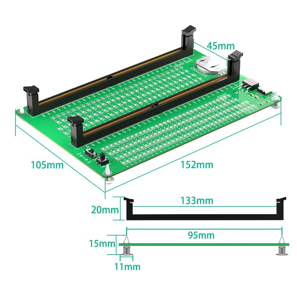 Desktop Computer DDR5 RDIMM/UDIMM Memory Test Card with LED Indicators
