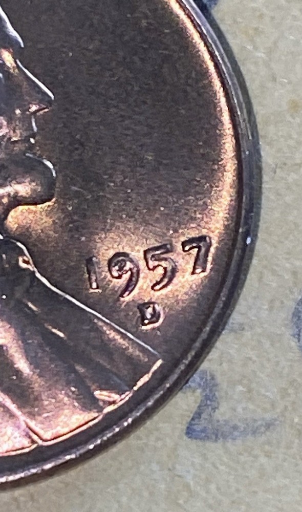 1957-D Error Lincoln Cent, Filled 9 and B. Uncirculated From Roll