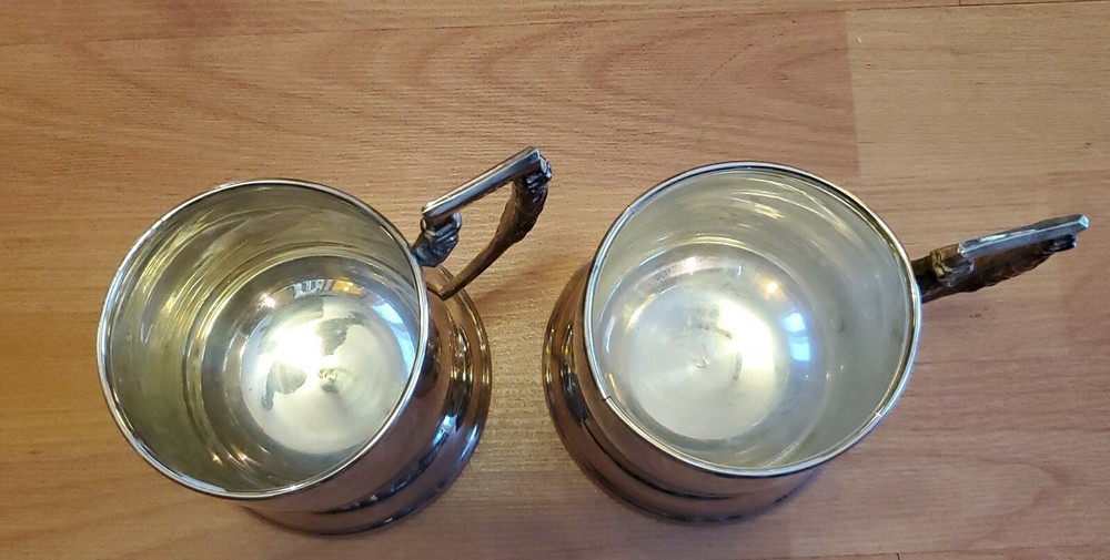 2 Silver Plated Decorative Tea Cup Holder E.P. Brass 4.75"