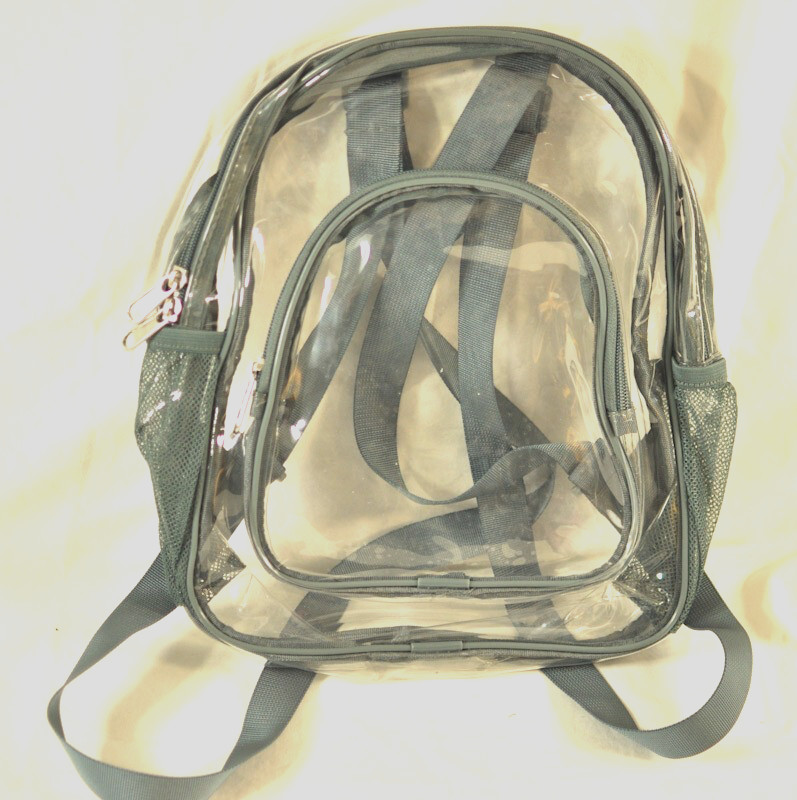 clear mini backpack  strap two zippered pockets great for stadium game day
