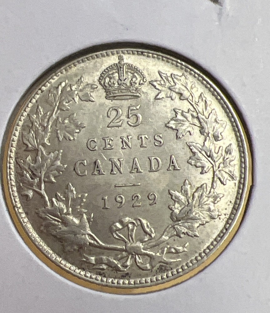 1929 Canadian Silver 25 Cent Coin
