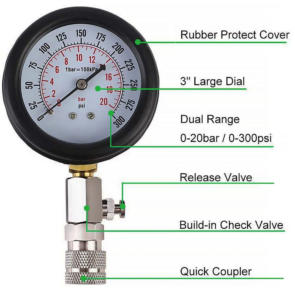 Petrol Engine Cylinder Compression Tester Kit and Spark Plug Tool Fit...