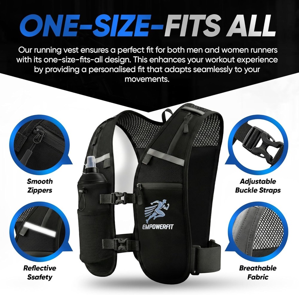 Running Hydration Vest Bundle + 500ml Bottle & Phone Pouch - New - Adjustable