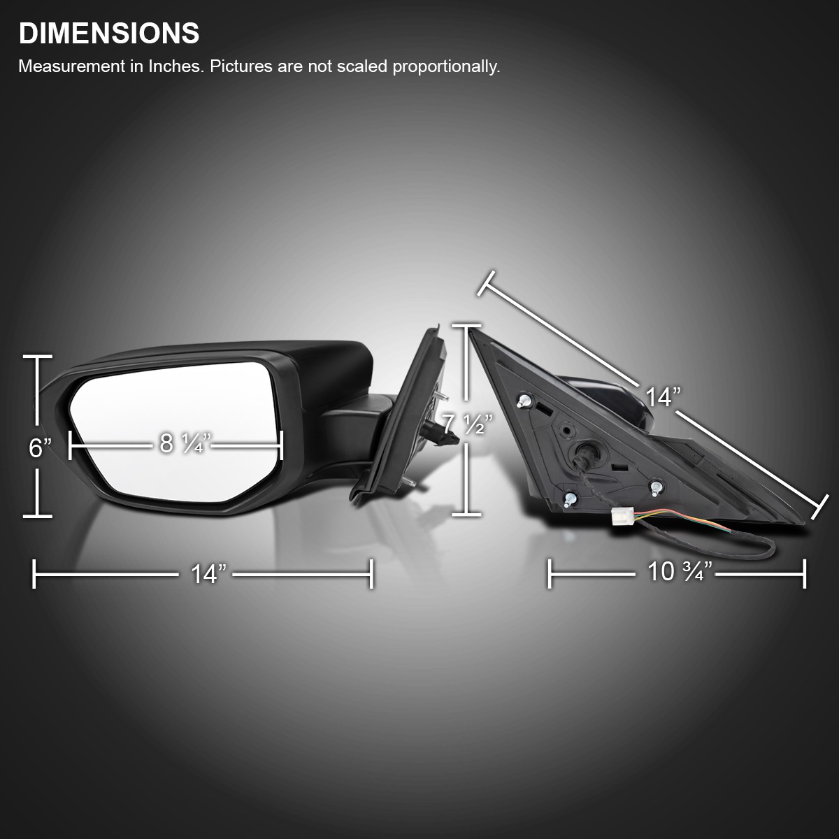 Left/Driver Side Fits 2016-2020 Honda Civic 3-Pin Power Adjustable View Mirror