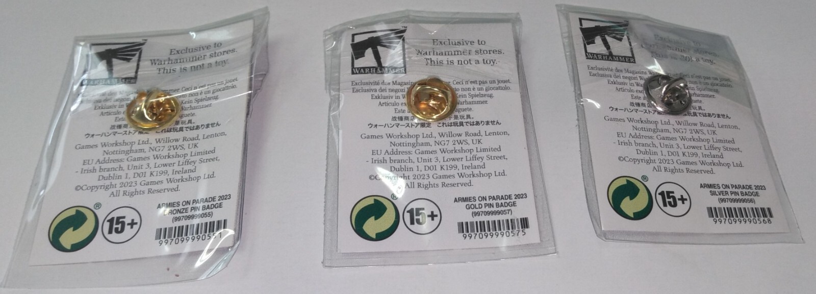 Warhammer Armies on Parade Bronze Silver Gold 3 Piece Pin Badge Set 2023
