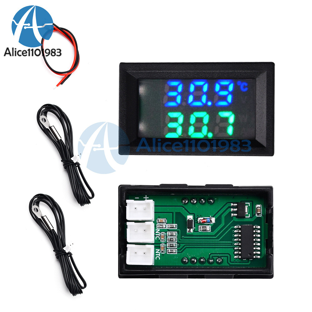 DC4-30V Thermometer Digital Temperature Sensor NTC Metal Sample Dual LED Display