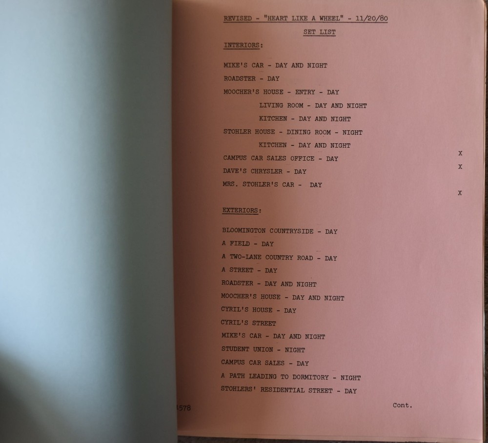 1980 Breaking Away (Heart Like a Wheel) Original Screenplay Script
