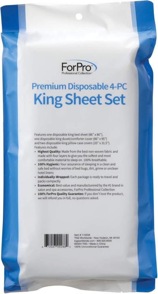 ForPro Premium Disposable Sheet Set 4-PC King Size Bedding Travel Includes Bed