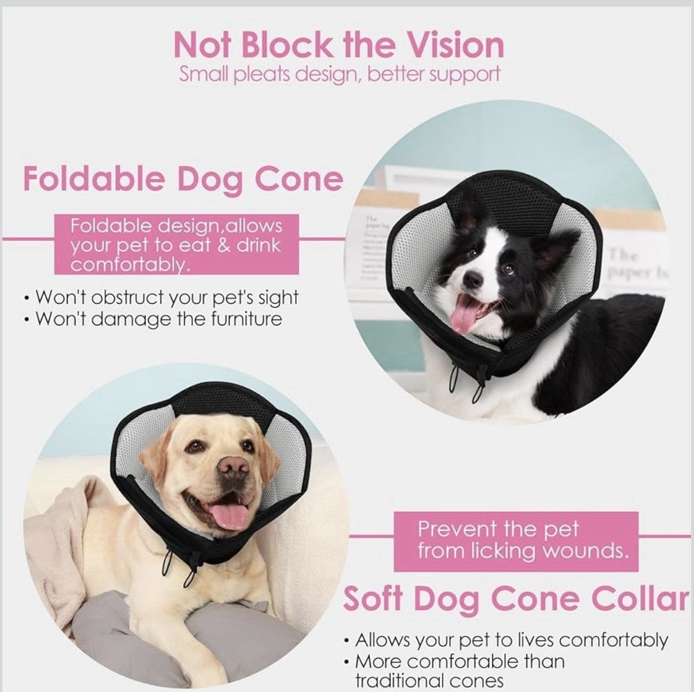 AOFITEE Soft Foldable Dog Cone Collar, Breathable Mesh, Adjustable, Protective