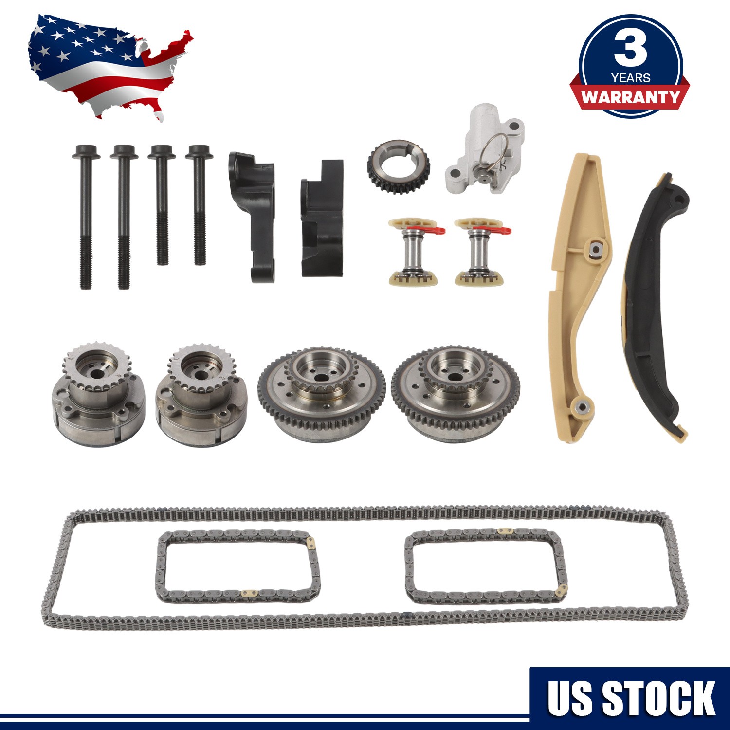 Timing Chain Kit & Cam Phaser VVT Gears For 11-17 Ford F-150 Lincoln Taurus 3.5L