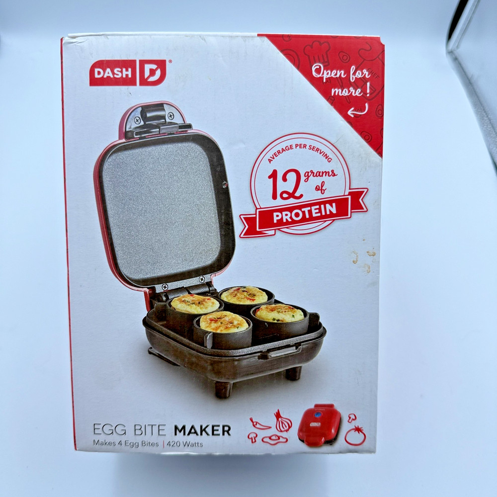 Dash Egg Bite Maker DBBM400GBRD04 4-Cup Nonstick Breakfast Maker w/ Cups & Box