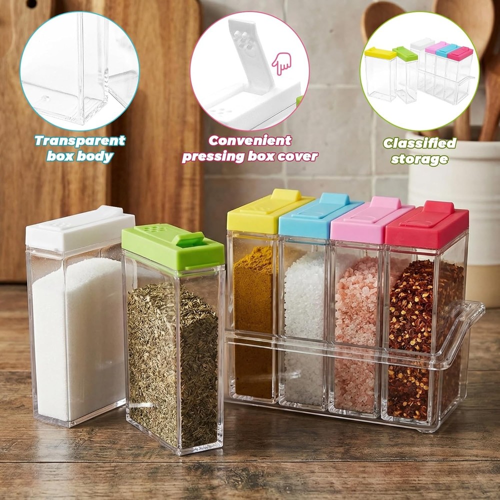 6 Pcs Spice Jars, Empty Spice Containers with Tray, Rectangular Small Seasoning