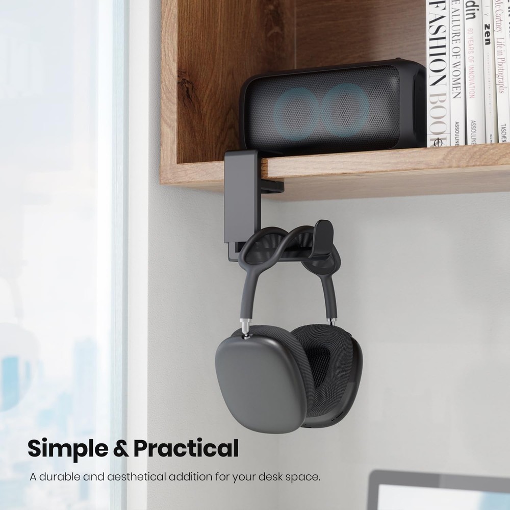 Rotating Headphone Stand PC Gaming Headset Holder Adjustable Clamp-on Under