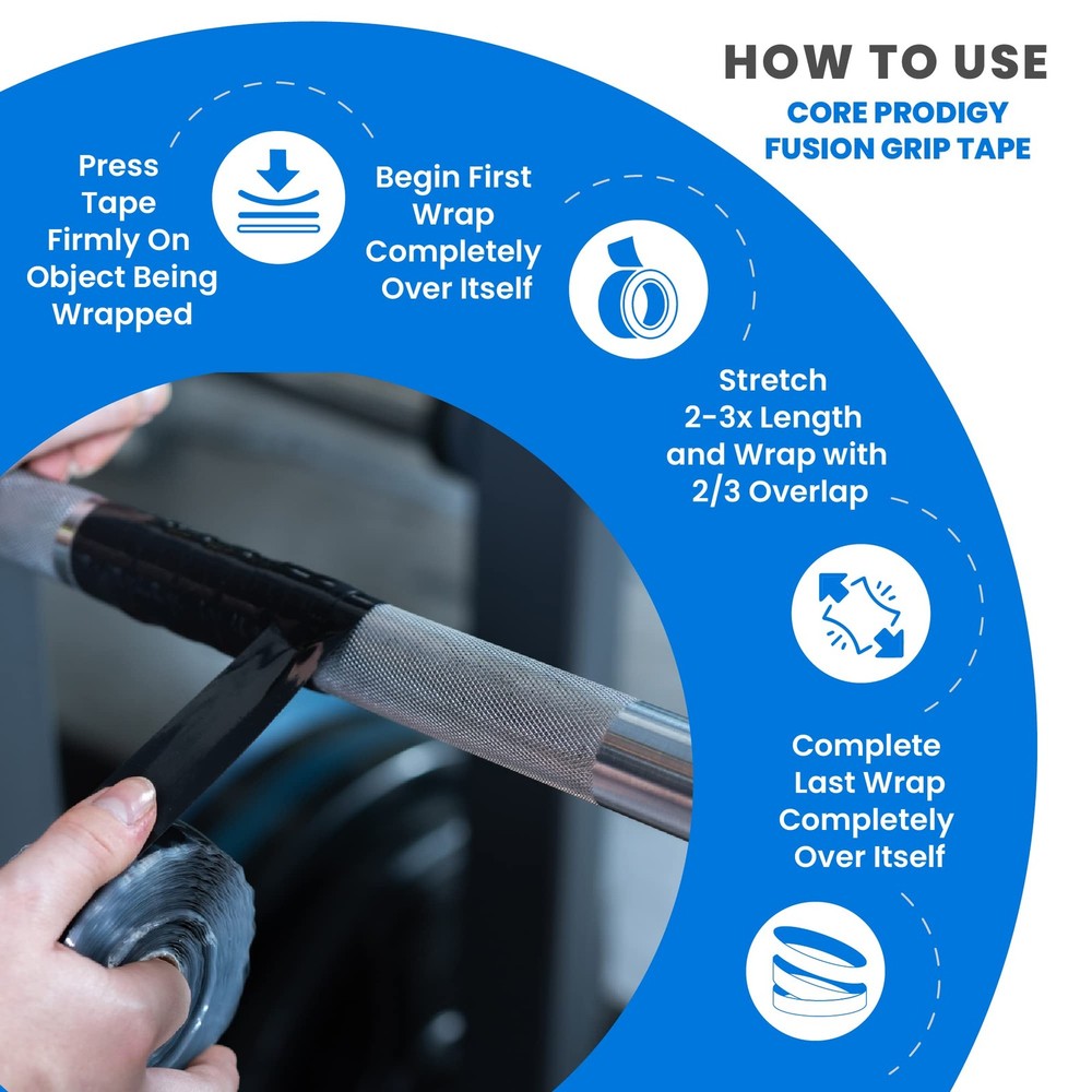 Core Prodigy Fusion Grip Tape Silicone Rubber Wrap for Pull Up Bars, Barbell...