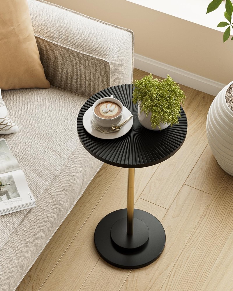Round Side Table Small Drink Table Small Spaces Modern Accent End Table W/ Metal