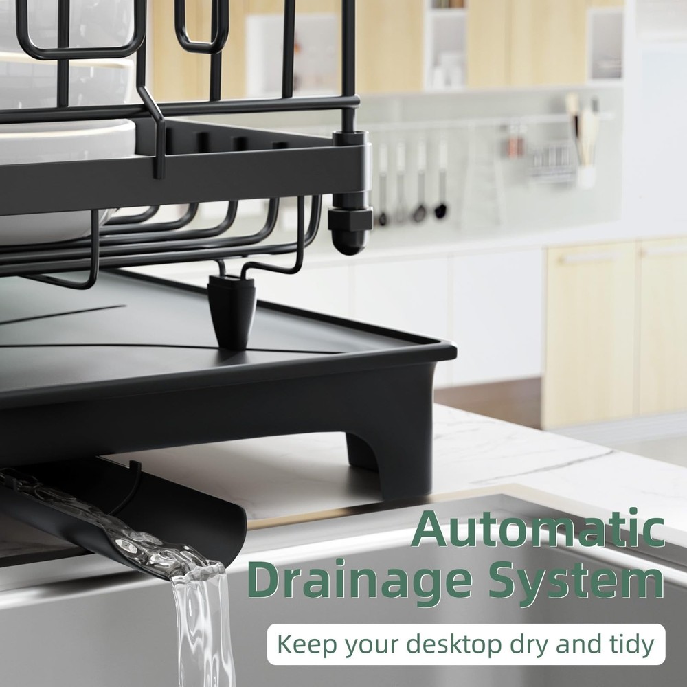 Dish Drying Rack, Drying Rack with Automatic Drainboard, Dish Racks for Kitch...