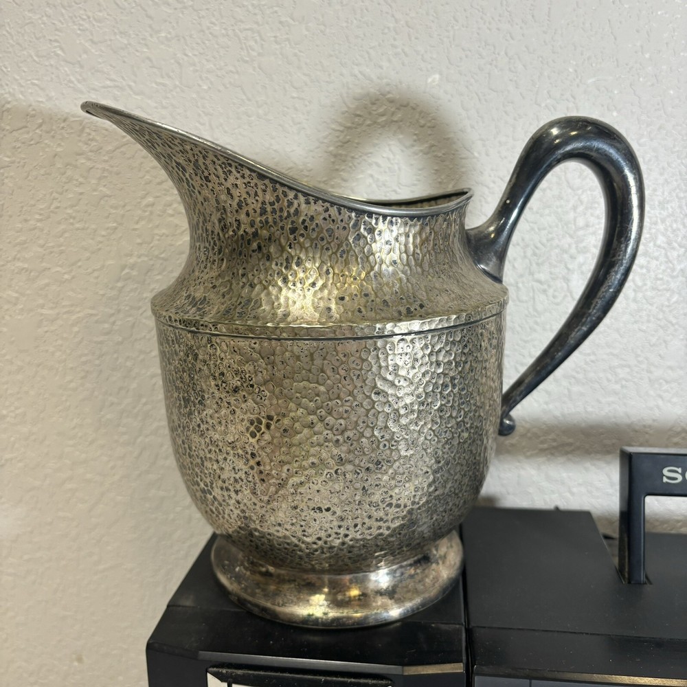1919-1941 hand HAMMERED silver plate WATER PITCHER Taber & Tibbits VASE