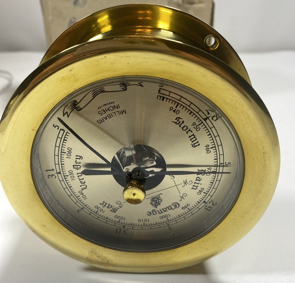 Vintage Brass Millibars Inches Barometer