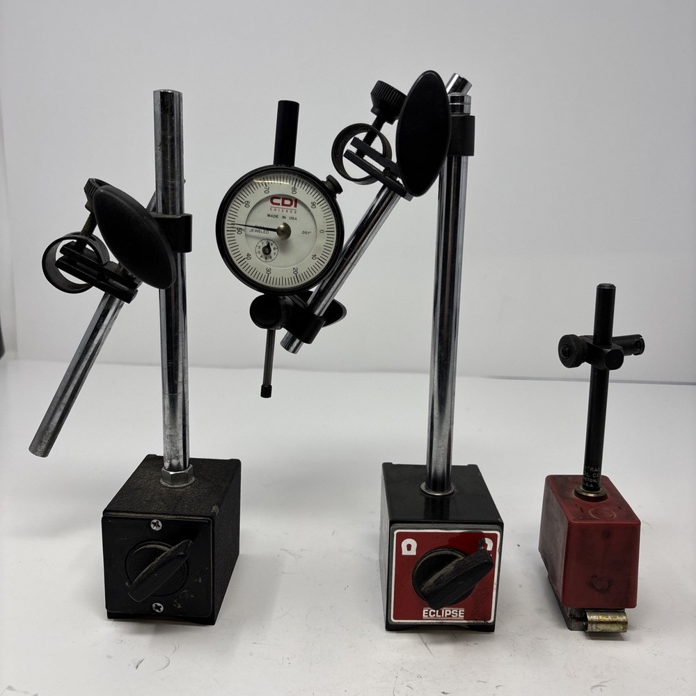 Magnetic Indicator Base Holder Lot of 3  Eclipse Central W/ CDI Dial Indicator