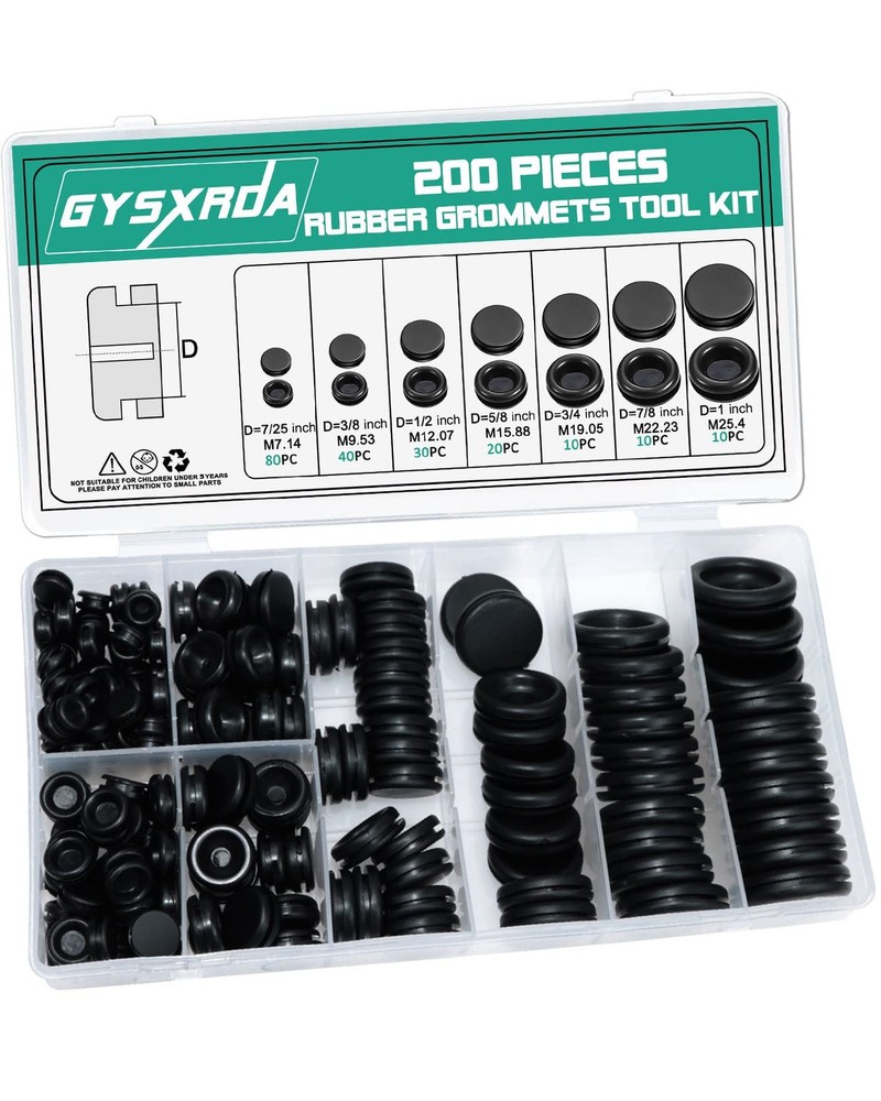 Gysxrda Rubber Grommet Kit 200 Pack - 7 Sizes Firewall Hole Plugs - B