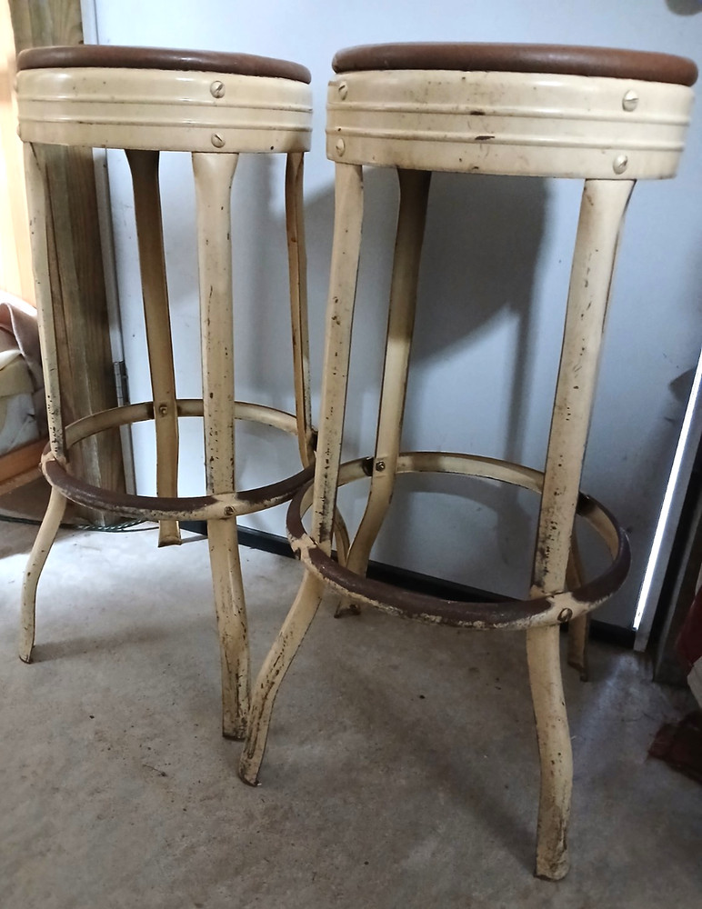 Vintage Industrial Workshop Drafting Stool w/ Footrests Pair (2)