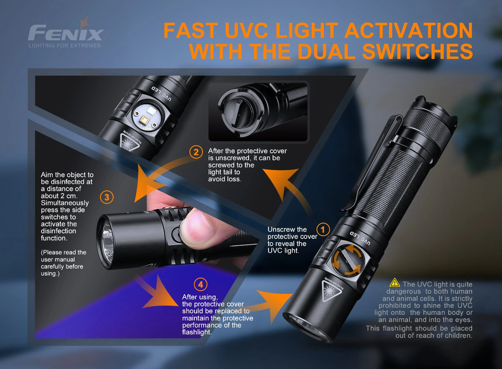 FENIX LD32 UVC Strong light flashlight UV UV light sterilization USB charging