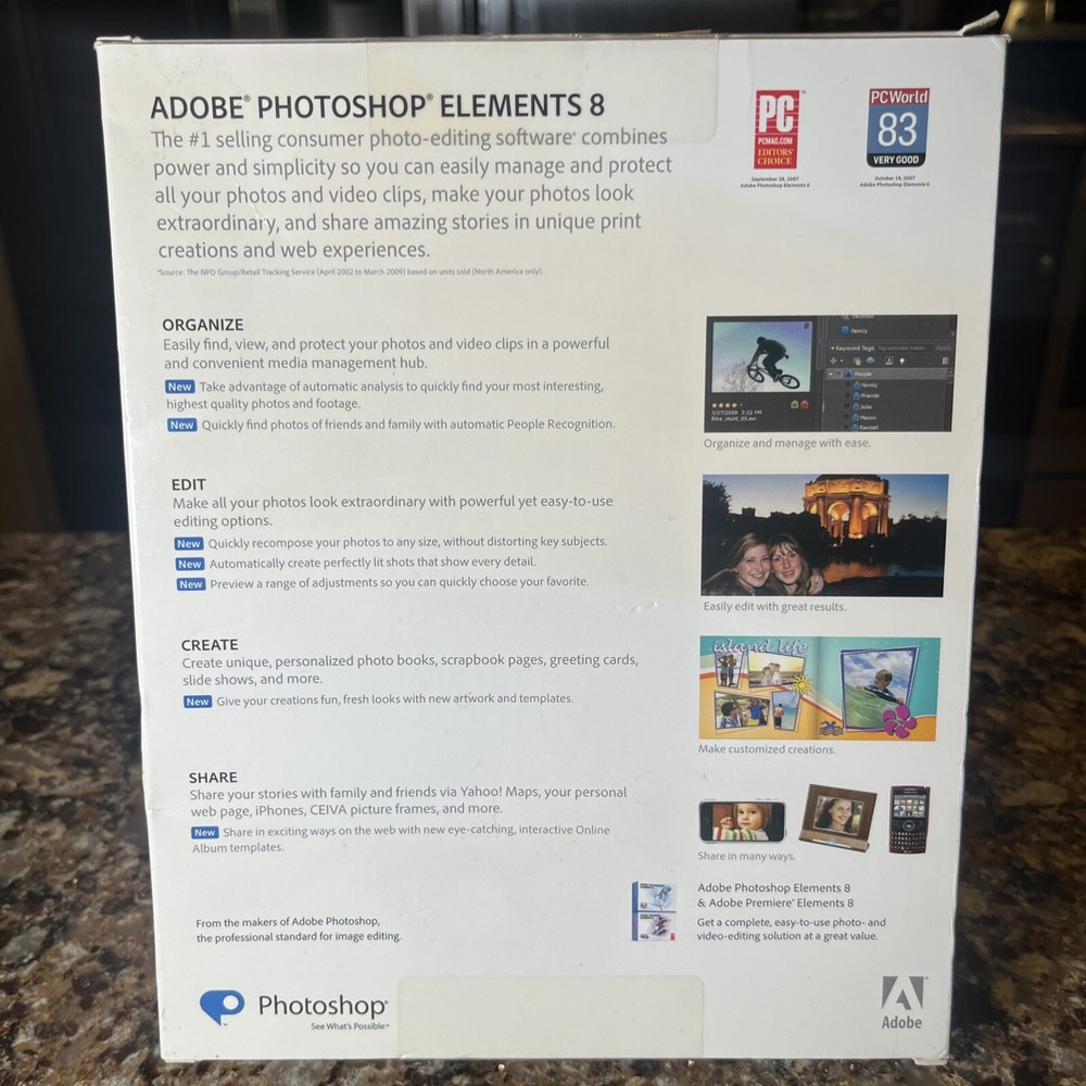 Adobe Photoshop Elements 8 Editing Software Including Bonus Disc