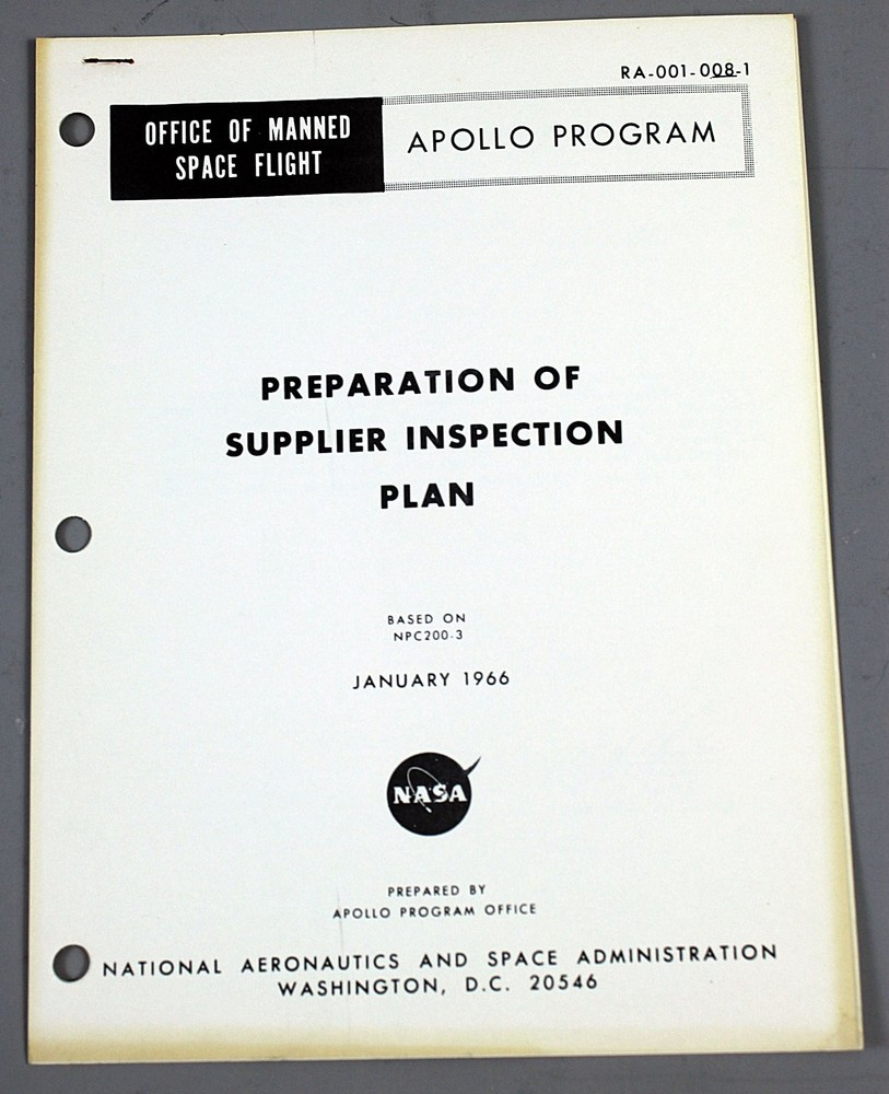 NASA Apollo Program Preparation of Supplier Inspection Plan 1966 Manual