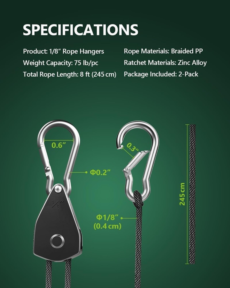 Adjustable Rope Hanger 2-Pack - 75 lbs Load Capacity for Versatile Hanging Use