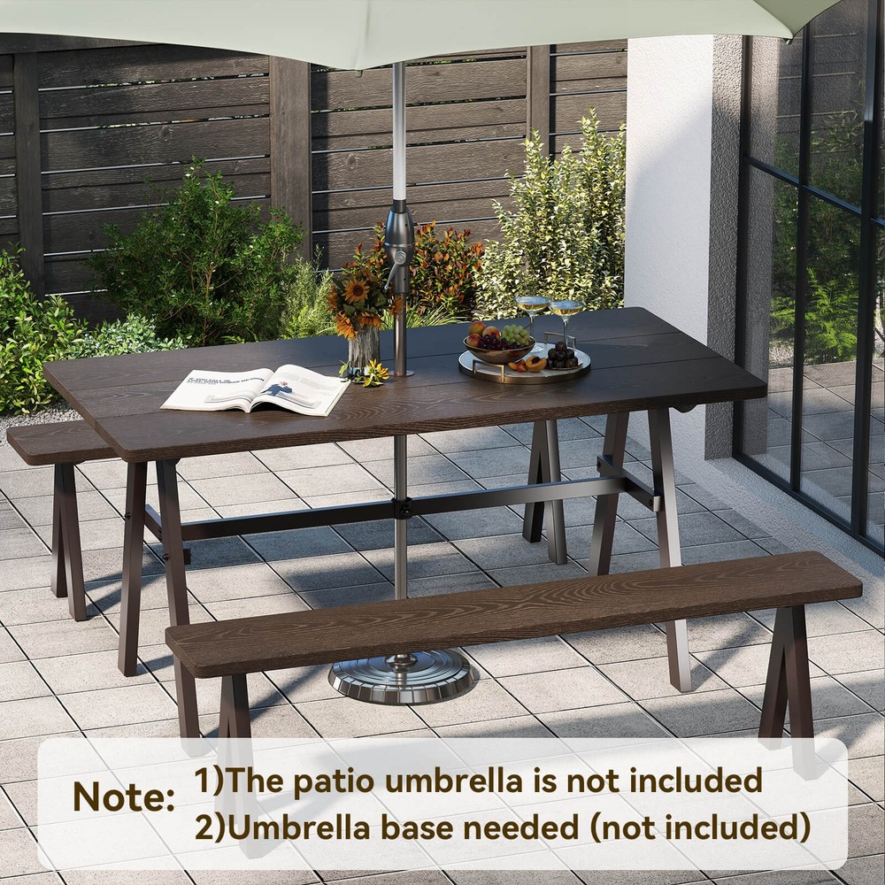 59" x 29.5" Rectangle Rustproof Patio Dining Table with 1.93" Umbrella Hole