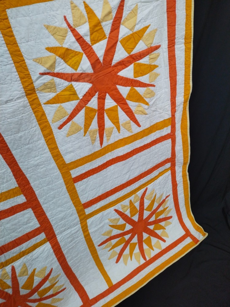 vintage sunburst hand Quilted patchwork Quilt needlework A168