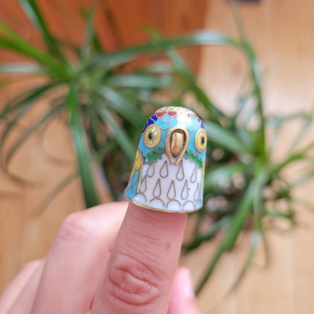 *RARE* Vintage Cloisonne Bird Owl Thimble