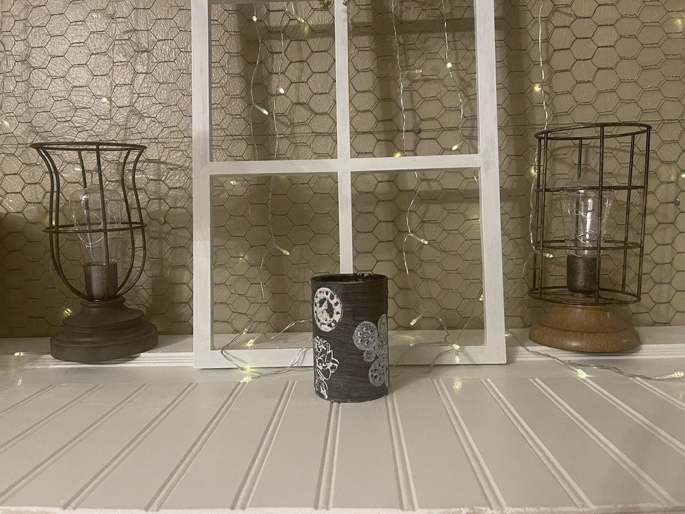 tin can decor handmade- Time Clock-U-Out Decoupaged 4.5” High 3”diameter