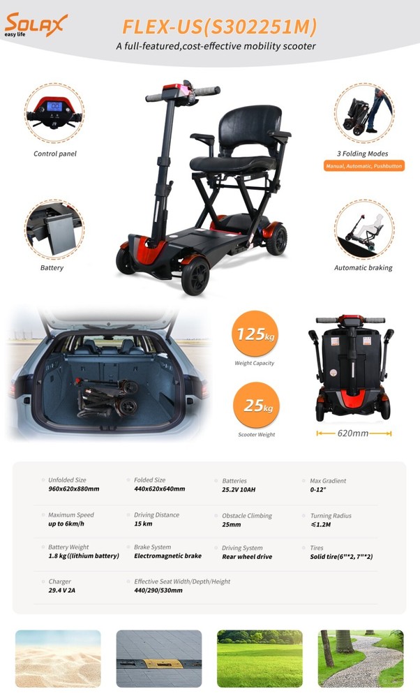 4-Wheel Lightweight Electric Foldable Automatic Mobility Scooter remote control