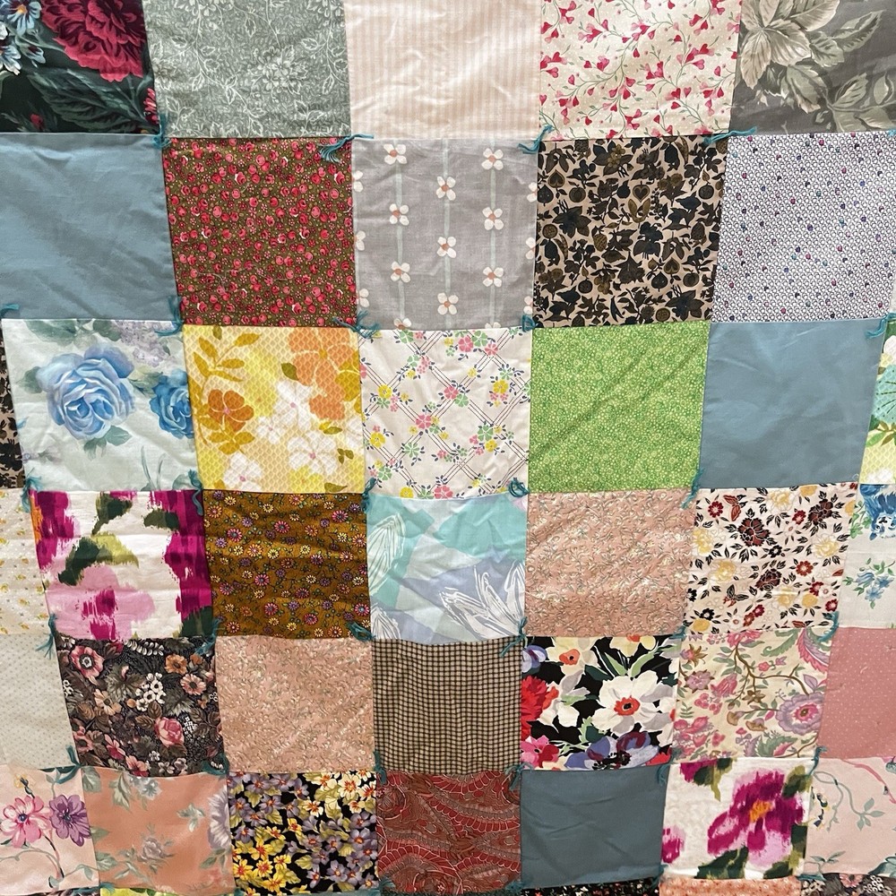 Handmade Patchwork Quilt Throw Lap Blanket Floral Teal Green
