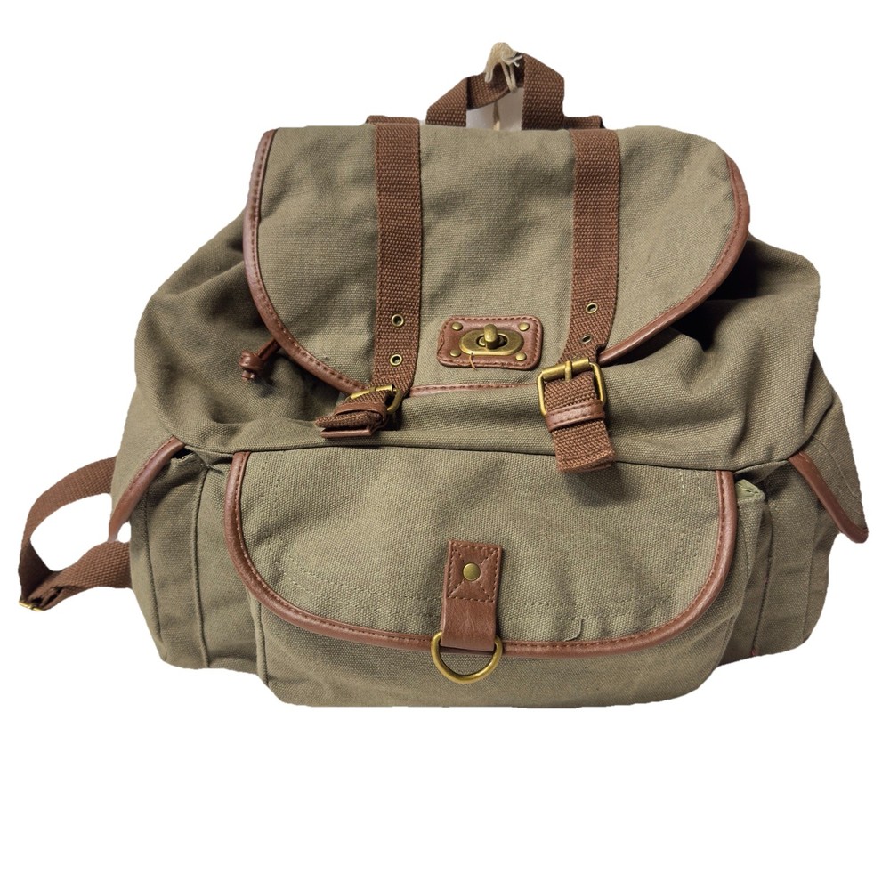 Army Green Backpack w/ Brown Trim Multi-Pocket NWT