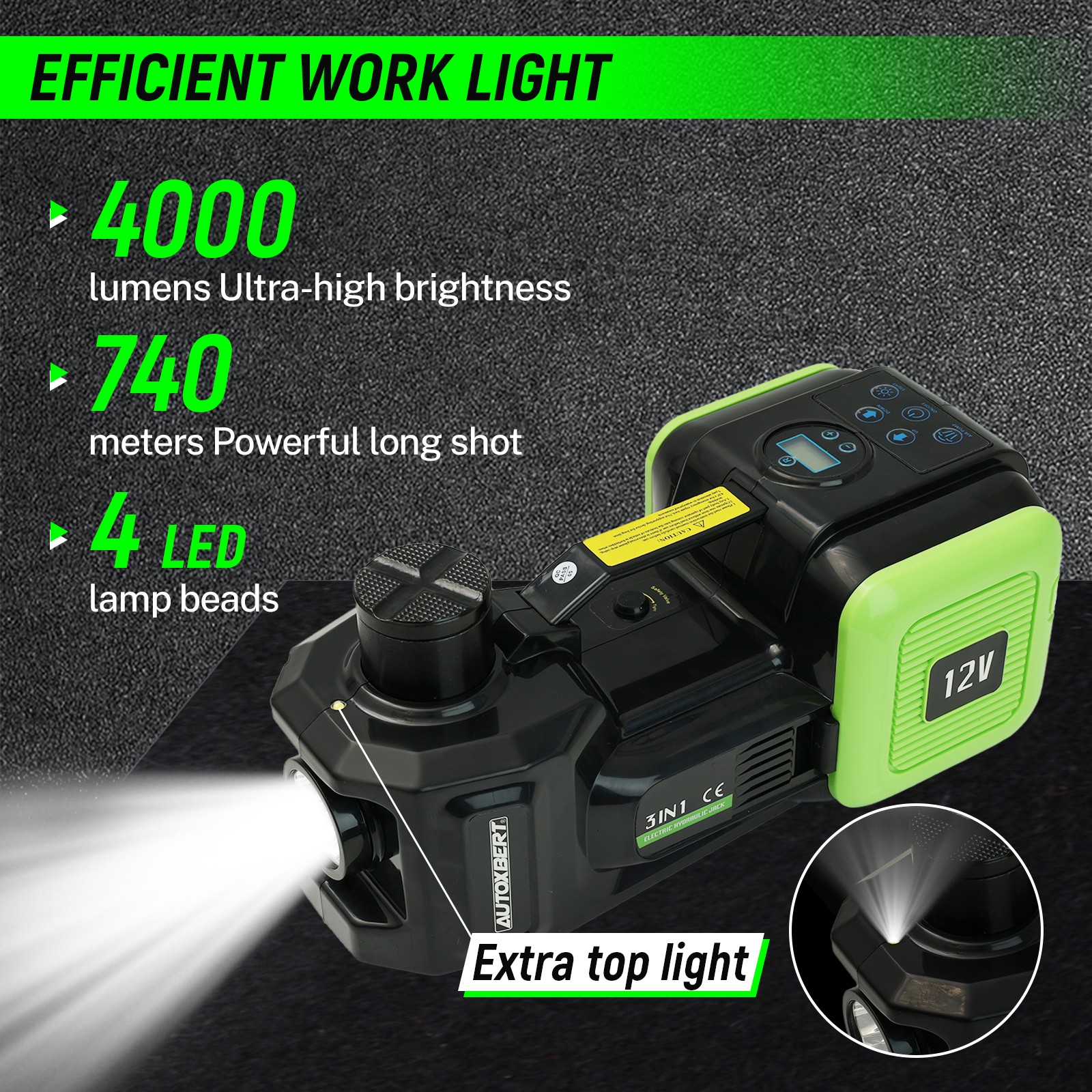 Electric Hydraulic Floor Jack 5 Ton 12V Impact Wrench Tire Inflator Pump Car Kit