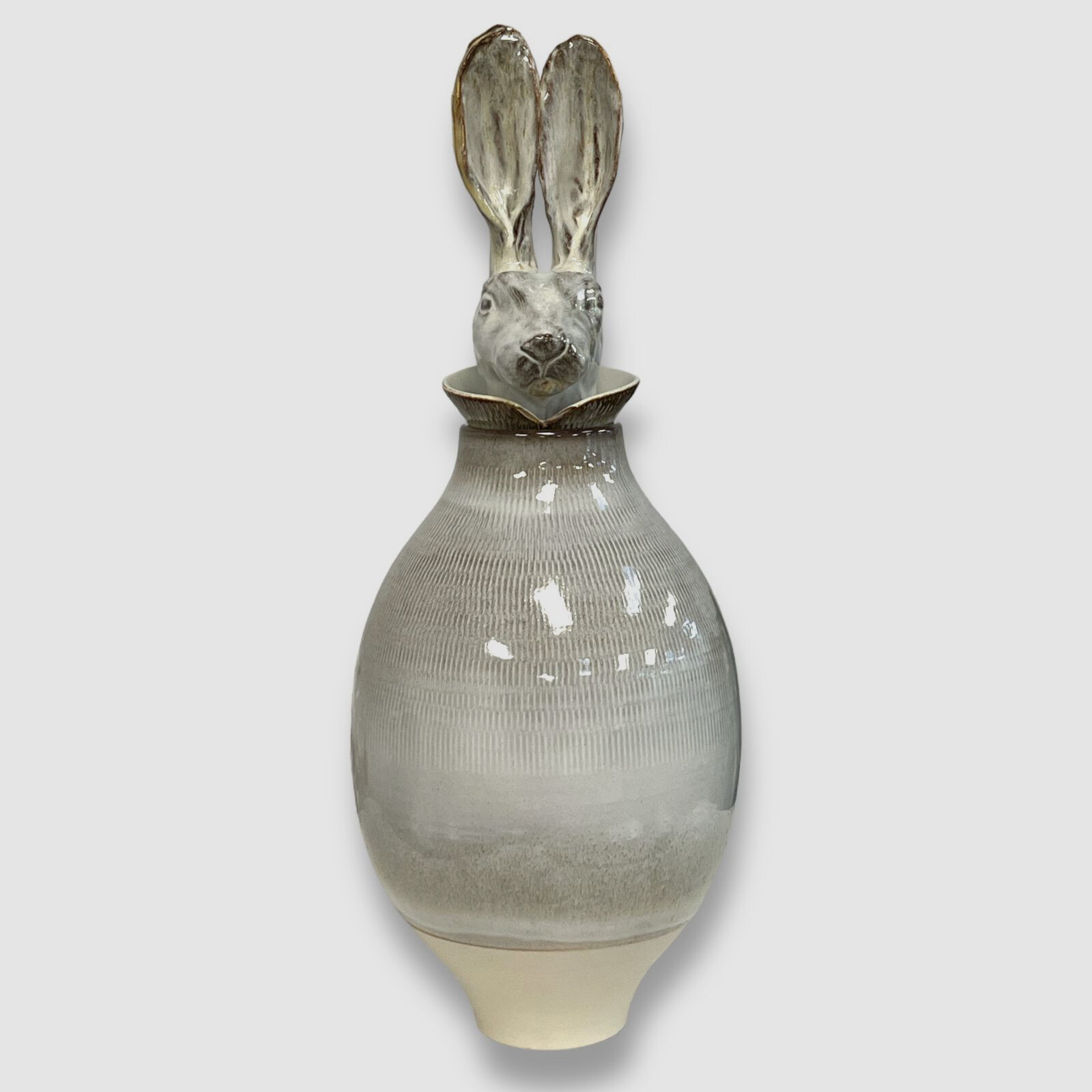 $695 AMAARO White Rabbit Bunny Canopo Ceramic Vase Cookie Jar Lid Vase 19.7"