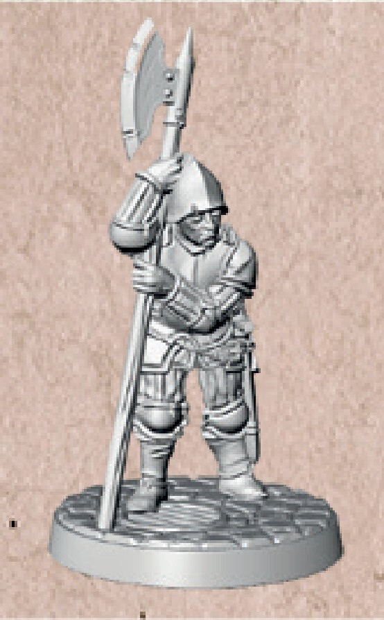 Archon Studio Dungeons & Lasers DnD Scale NPC Town Guard Watch w/Halberd Mini B