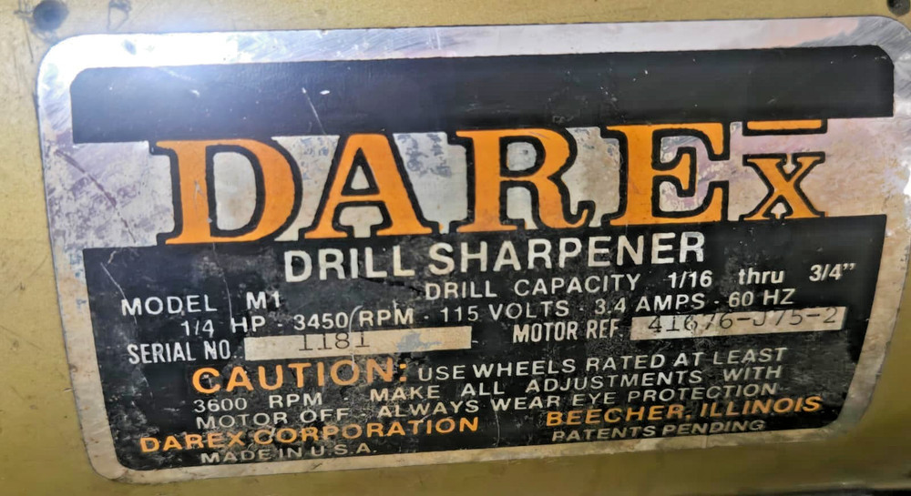 Darex Model M1 Precision Drill Sharpener 3450 rpm 1/4 hp