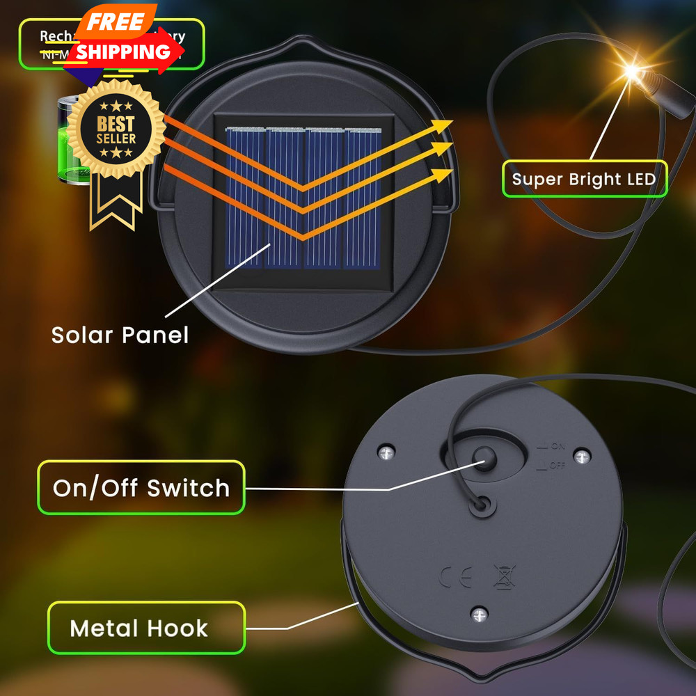 2 Pack Solar Light Replacement Tops for Hanging Lanterns, 3.54inch, Black