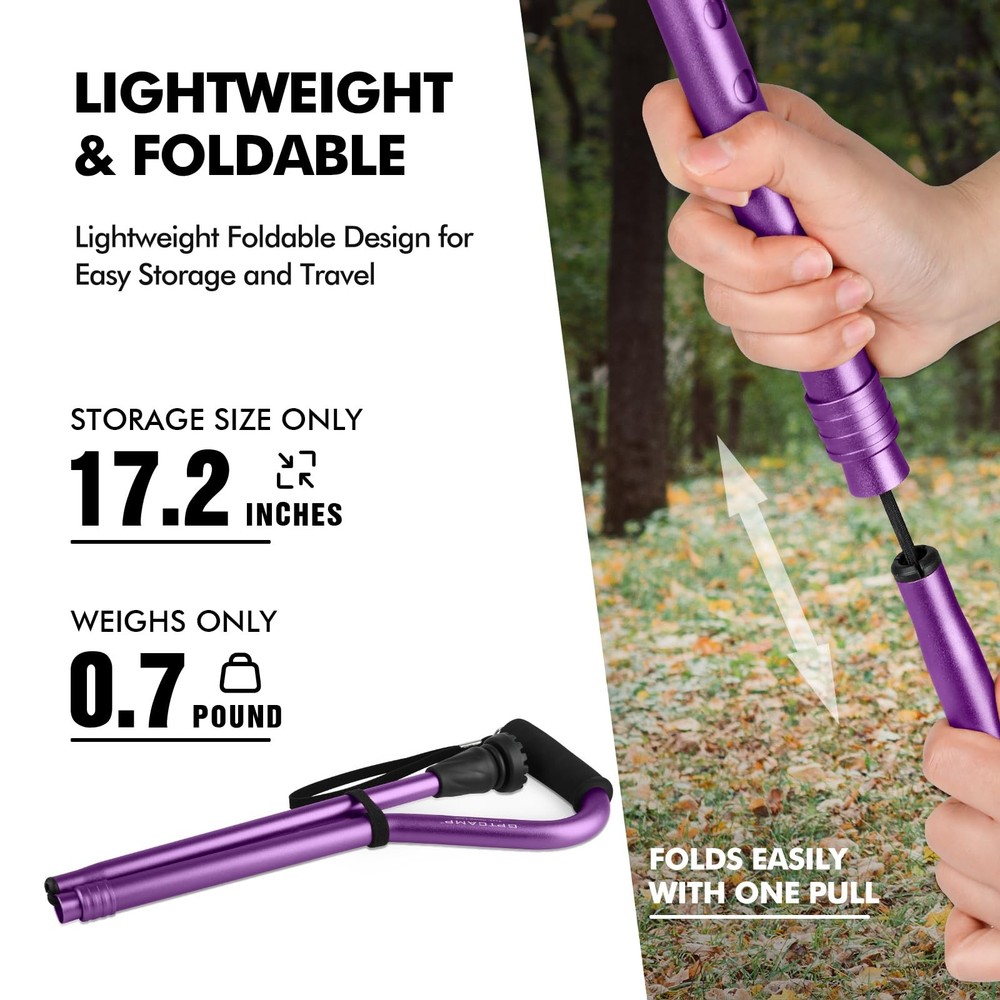 Folding Walking Cane Adjustable Lightweight Offset Handle for Men Women