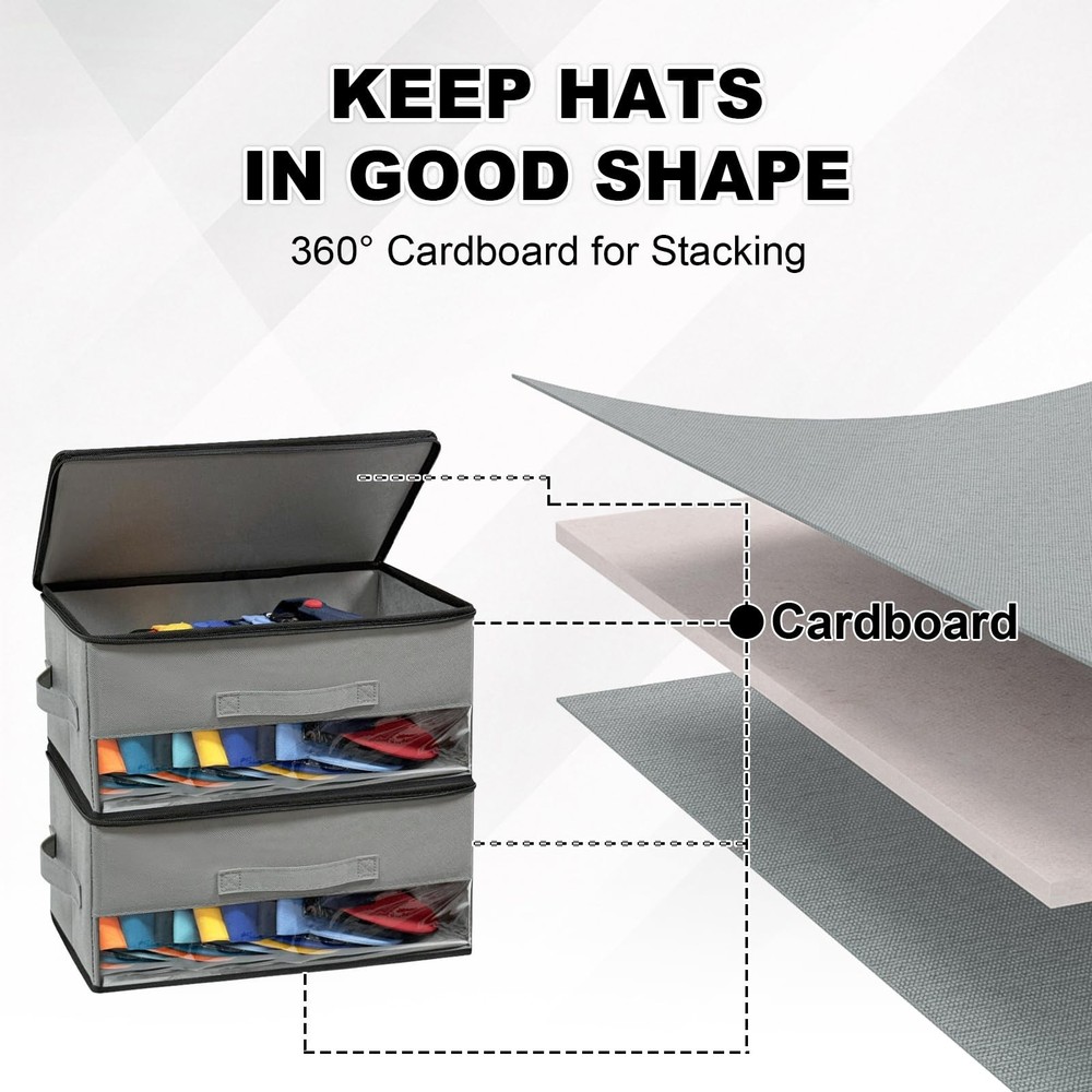 2 PCS Stackable Hat Storage for Baseball Caps, Space Saving Hat Organizer Box...