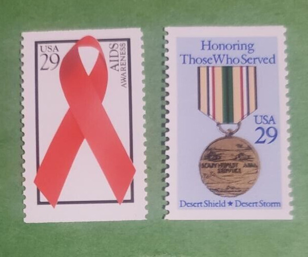 US MNH Postage Stamps -Scott #2552 Desert Storm 29c & #2806 Aids Awareness 29c