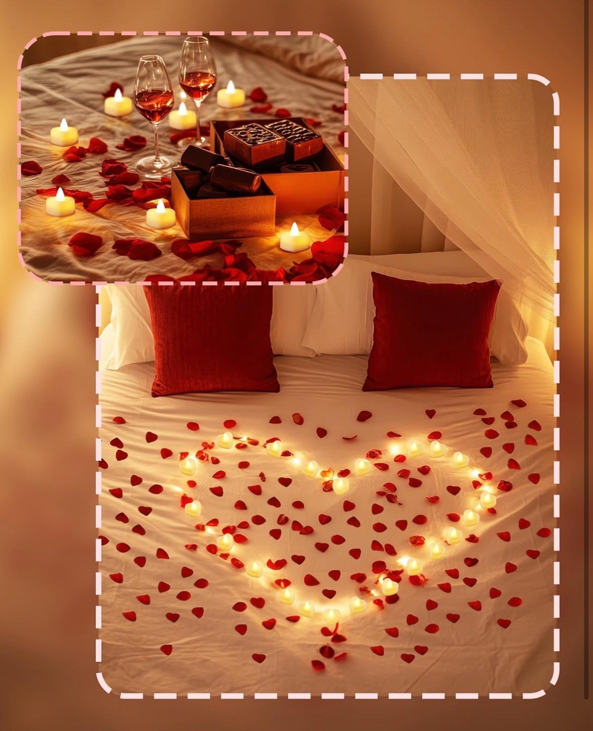 2000pcs Artificial Rose Petals with 24 LED Tea Lights
