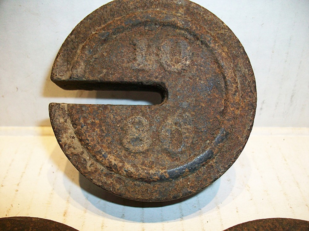 6 Vintage Cast Iron Platform Scale Weights
