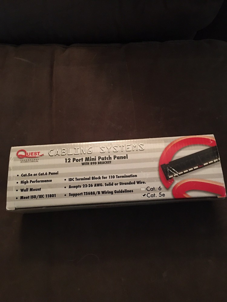 Quest Cabling System 12 port Mini Patch Panel w/89D Bracket Cat 5e