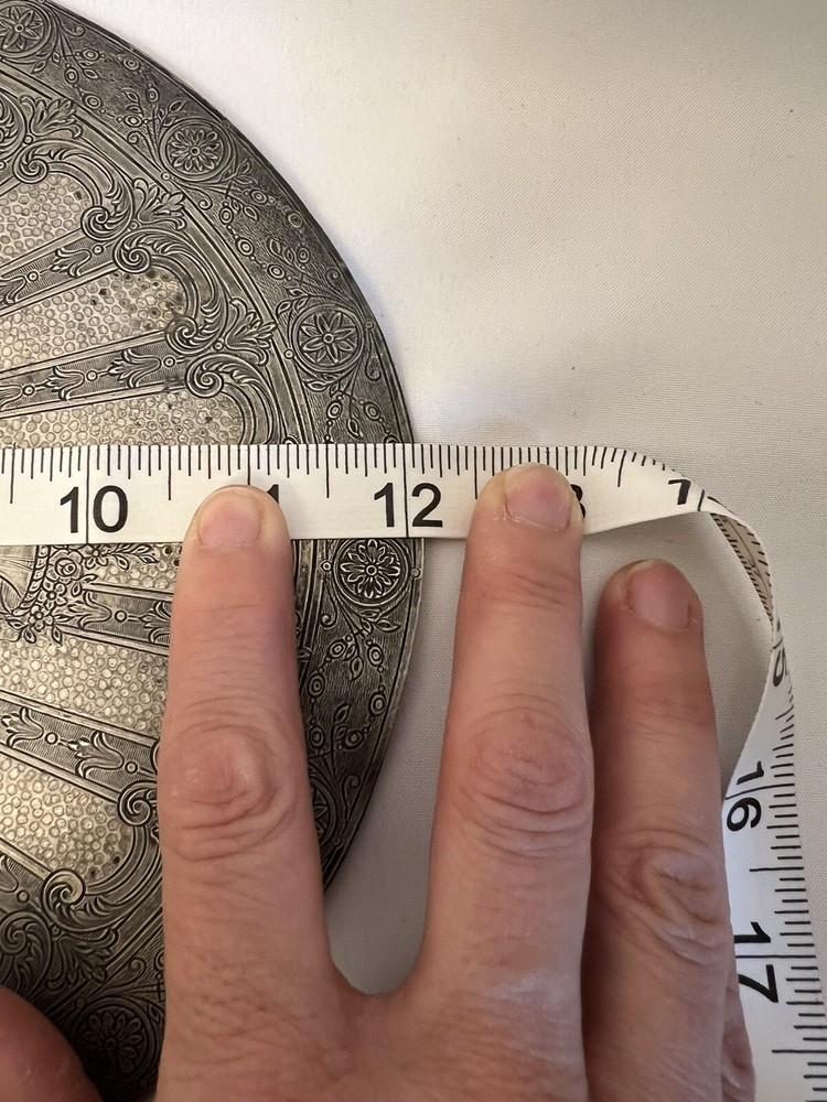 2 Vintage Silver-plate Round Oval Scroll Etched Trivet Hot Pad Plates Felt Back